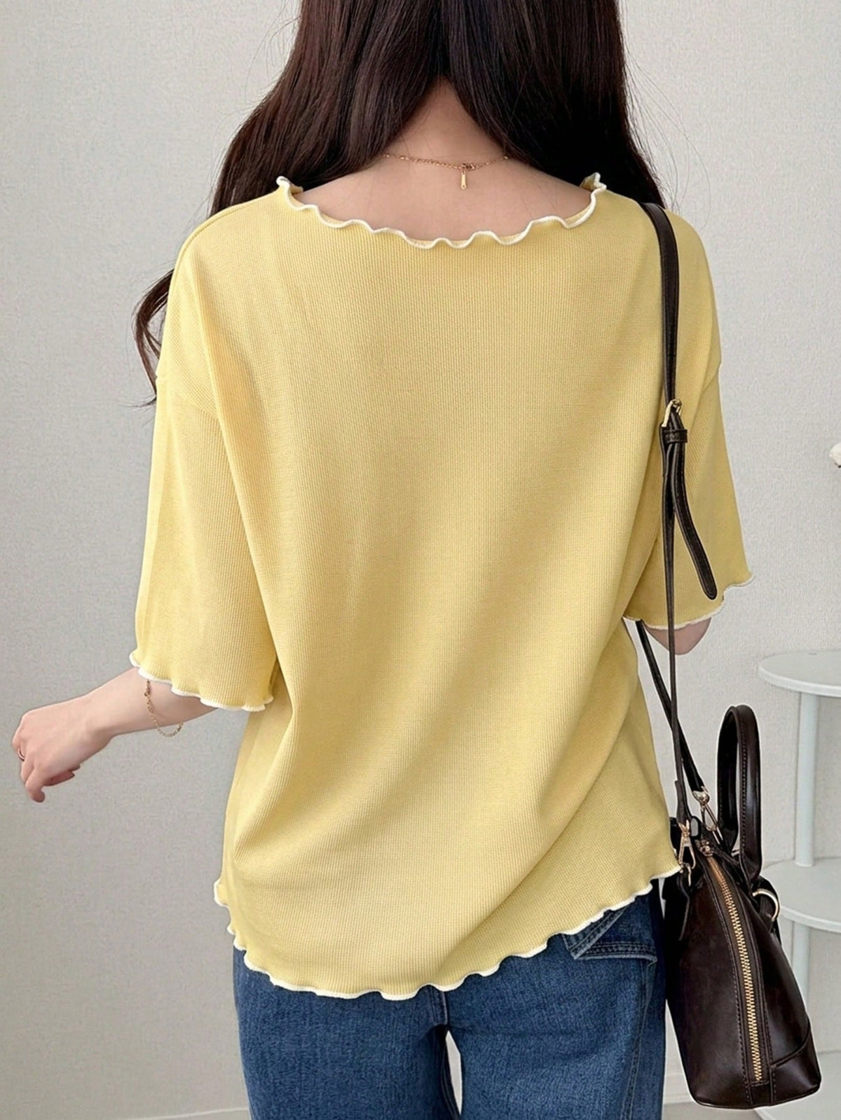 FRIFUL Women's Wavy Striped Loose Contrast Trim Short Sleeve T-Shirt, Summer Casual Wear
