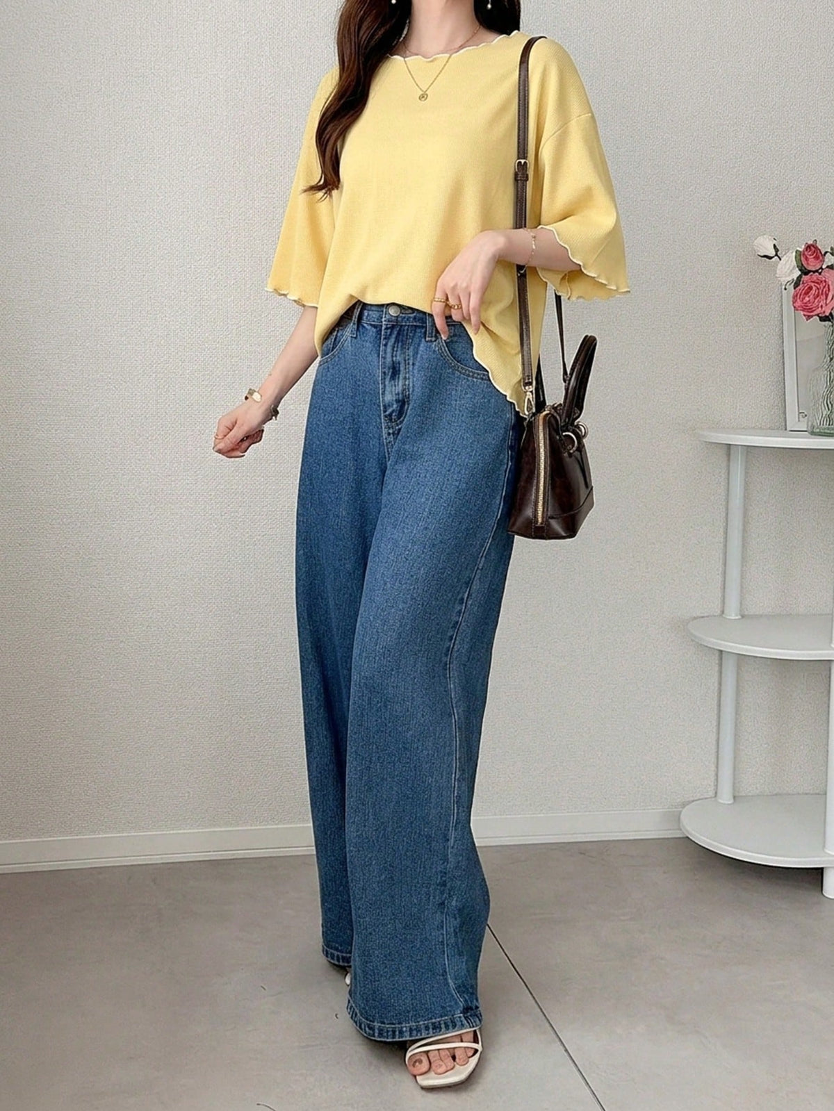 FRIFUL Women's Wavy Striped Loose Contrast Trim Short Sleeve T-Shirt, Summer Casual Wear