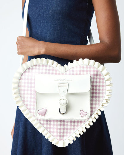 Frilled Gingham Leather Heart Backpack