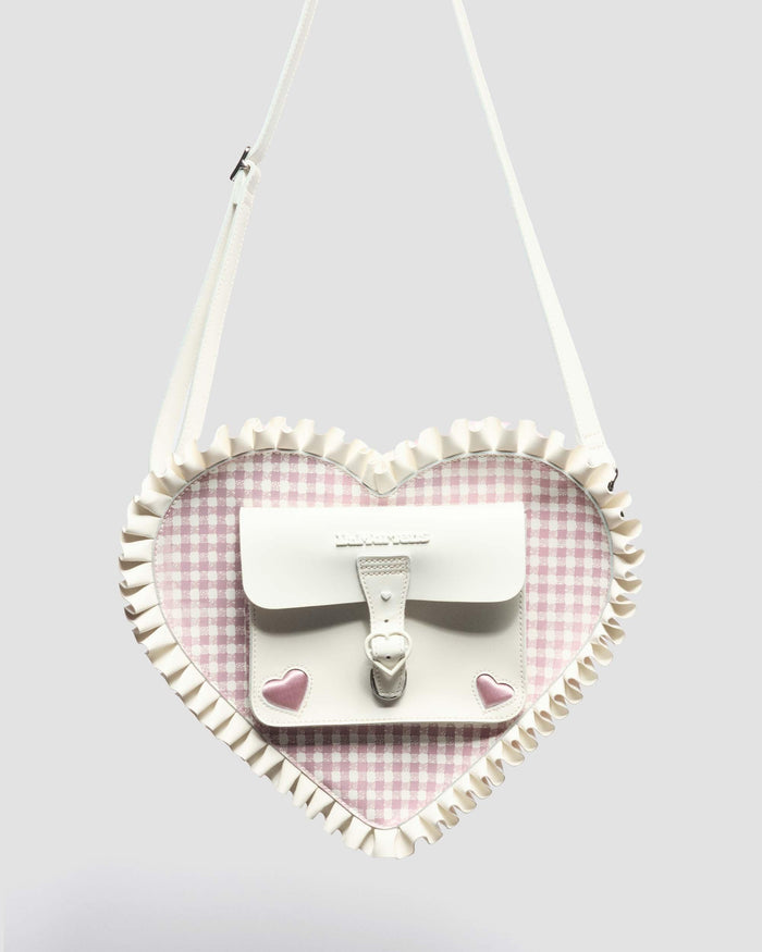 Frilled Gingham Leather Heart Backpack