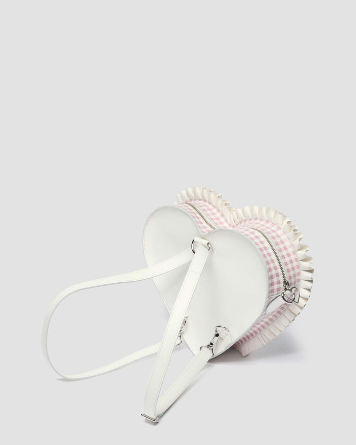 Frilled Gingham Leather Heart Backpack