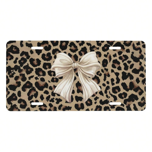 Front License Plate Cover – Aluminum Metal Car Accessory, Rust-Proof Novelty Vanity Tag Decor For Men & Women, 6x12 With 4 Holes- 041 Brown Tie Leopard Pattern