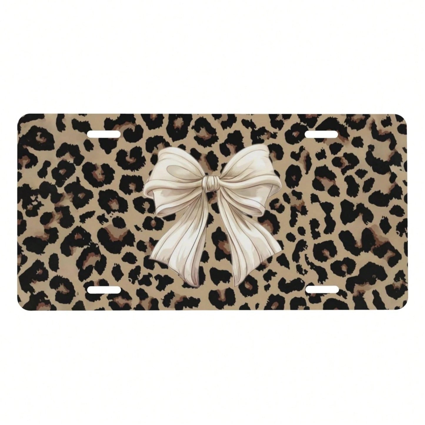 Front License Plate Cover – Aluminum Metal Car Accessory, Rust-Proof Novelty Vanity Tag Decor For Men & Women, 6x12 With 4 Holes- 041 Brown Tie Leopard Pattern