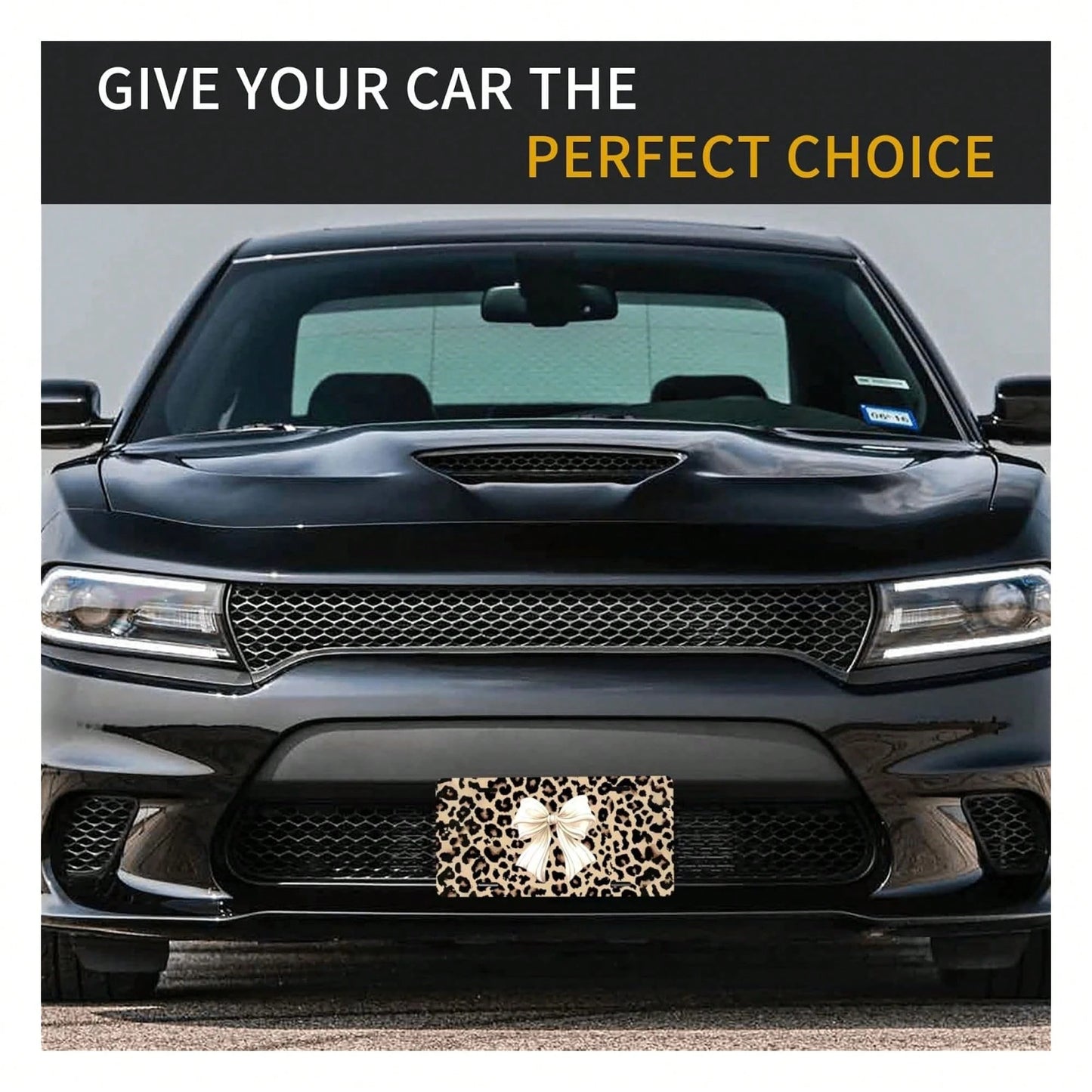 Front License Plate Cover – Aluminum Metal Car Accessory, Rust-Proof Novelty Vanity Tag Decor For Men & Women, 6x12 With 4 Holes- 041 Brown Tie Leopard Pattern