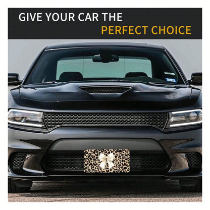 Front License Plate Cover – Aluminum Metal Car Accessory, Rust-Proof Novelty Vanity Tag Decor For Men & Women, 6x12 With 4 Holes- 041 Brown Tie Leopard Pattern