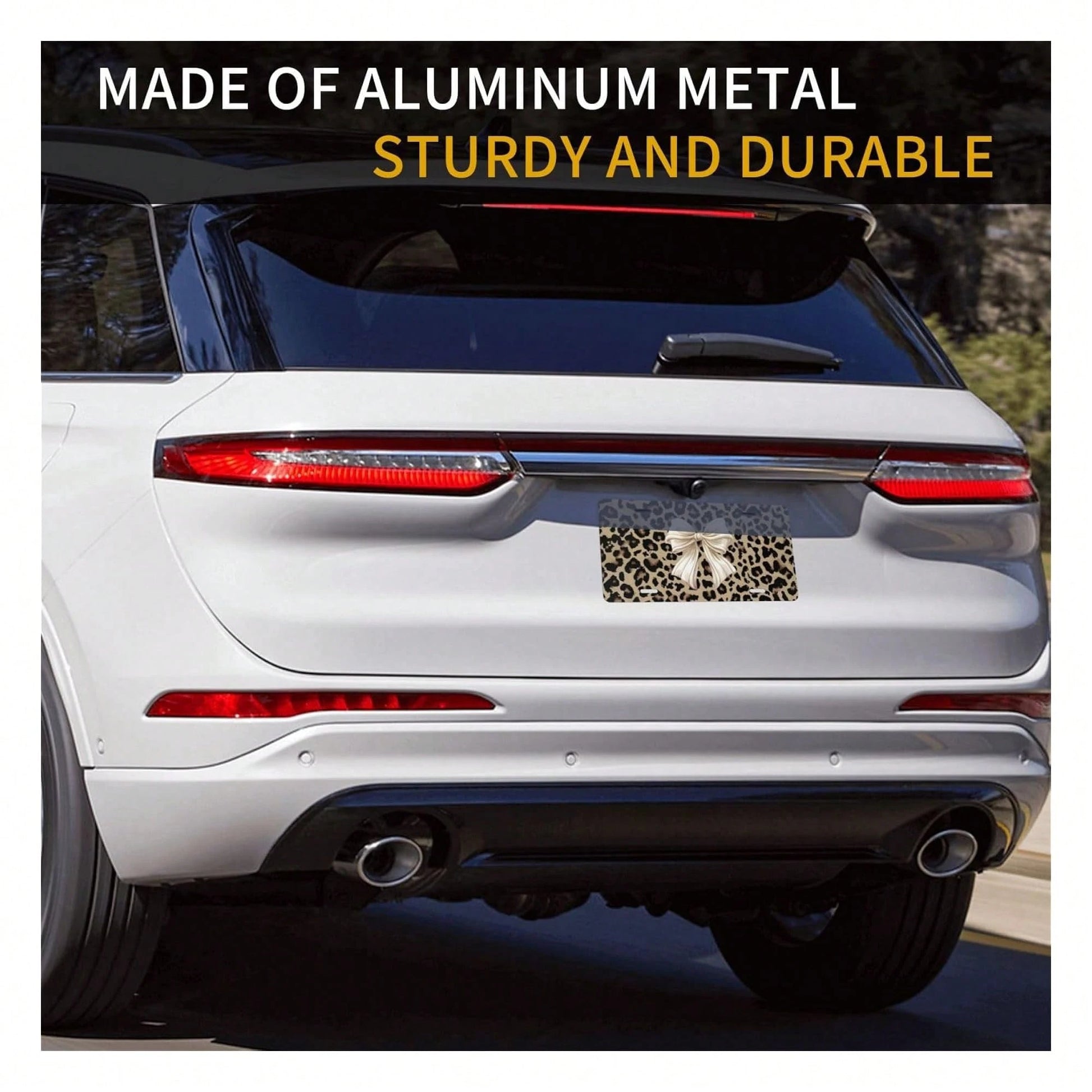 Front License Plate Cover – Aluminum Metal Car Accessory, Rust-Proof Novelty Vanity Tag Decor For Men & Women, 6x12 With 4 Holes- 041 Brown Tie Leopard Pattern