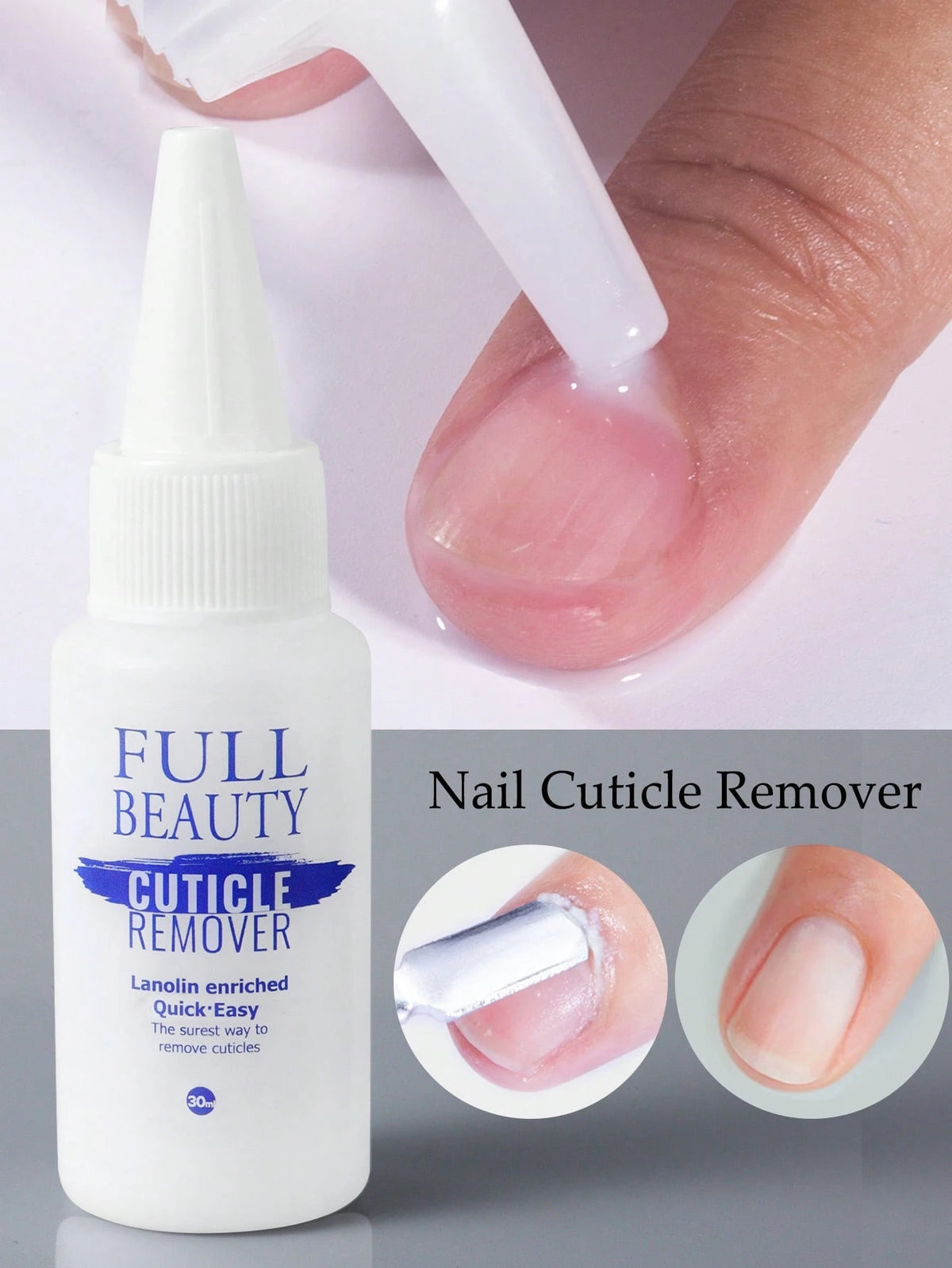 FULL BEAUTY 30ml Nail Cuticle Remover Gel Softening Liquid, Smooth & Moisturizing Nail Care Repair, Manicure Tool Nails