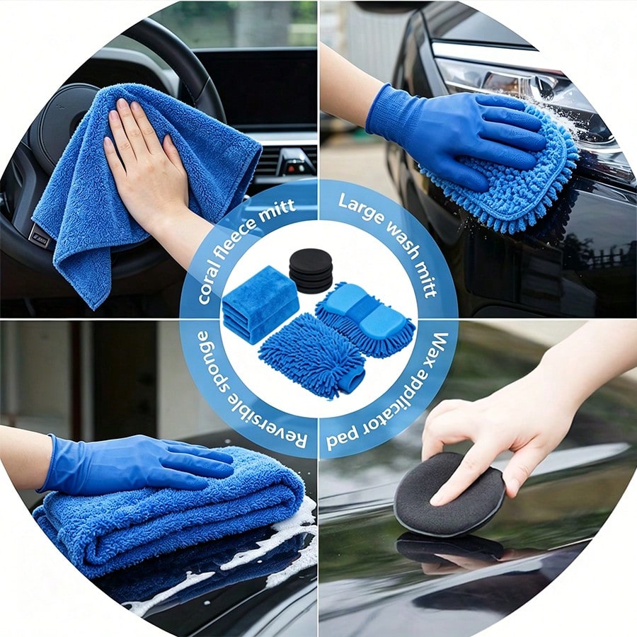 Full Car Cleaning Tool Set, 22 Pieces, Detailing Kit With Canvas Bag, Foldable Bucket, Car Wash Gloves, Sponge Towels, Tire Brush, Glass Scraper, Dust Remover