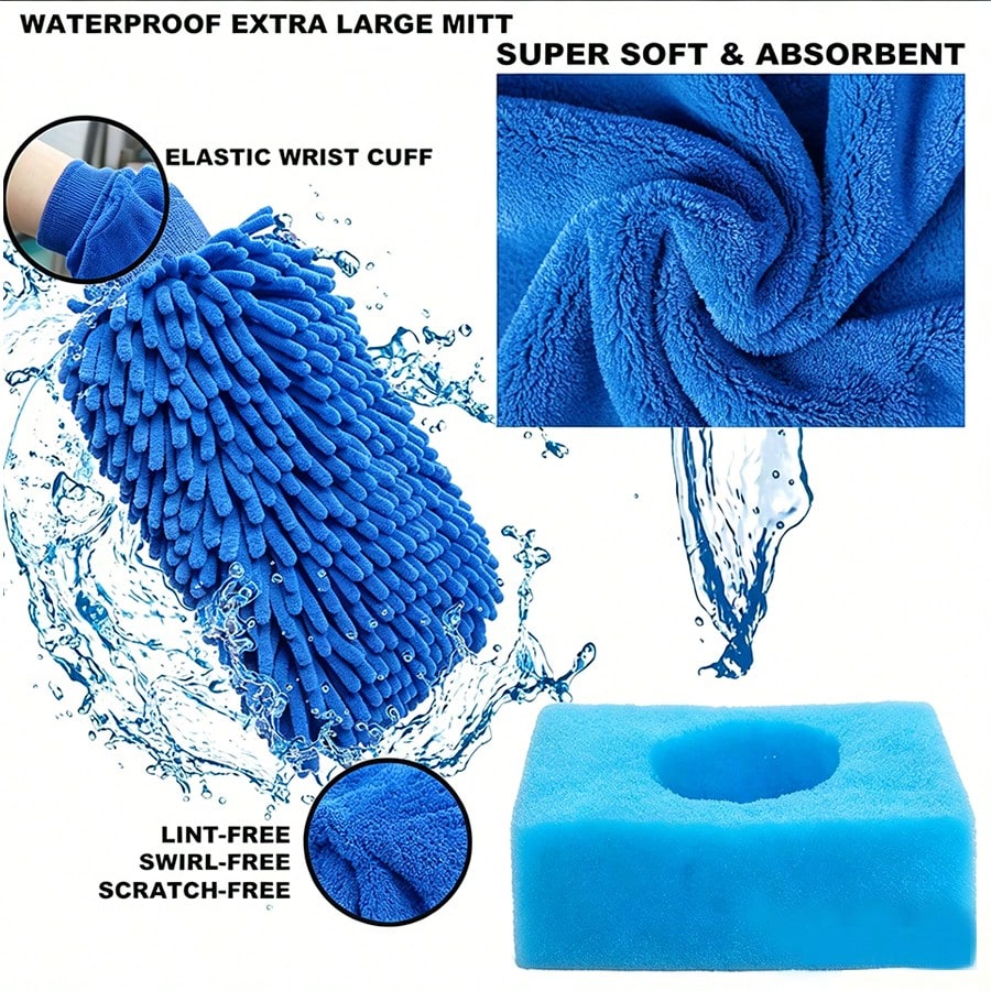 Full Car Cleaning Tool Set, 22 Pieces, Detailing Kit With Canvas Bag, Foldable Bucket, Car Wash Gloves, Sponge Towels, Tire Brush, Glass Scraper, Dust Remover