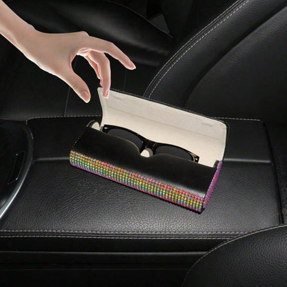 Full Rhinestone Car Sunglasses Box Luxury Sun Visor Storage Case Bling Auto Eyeglasses Holder