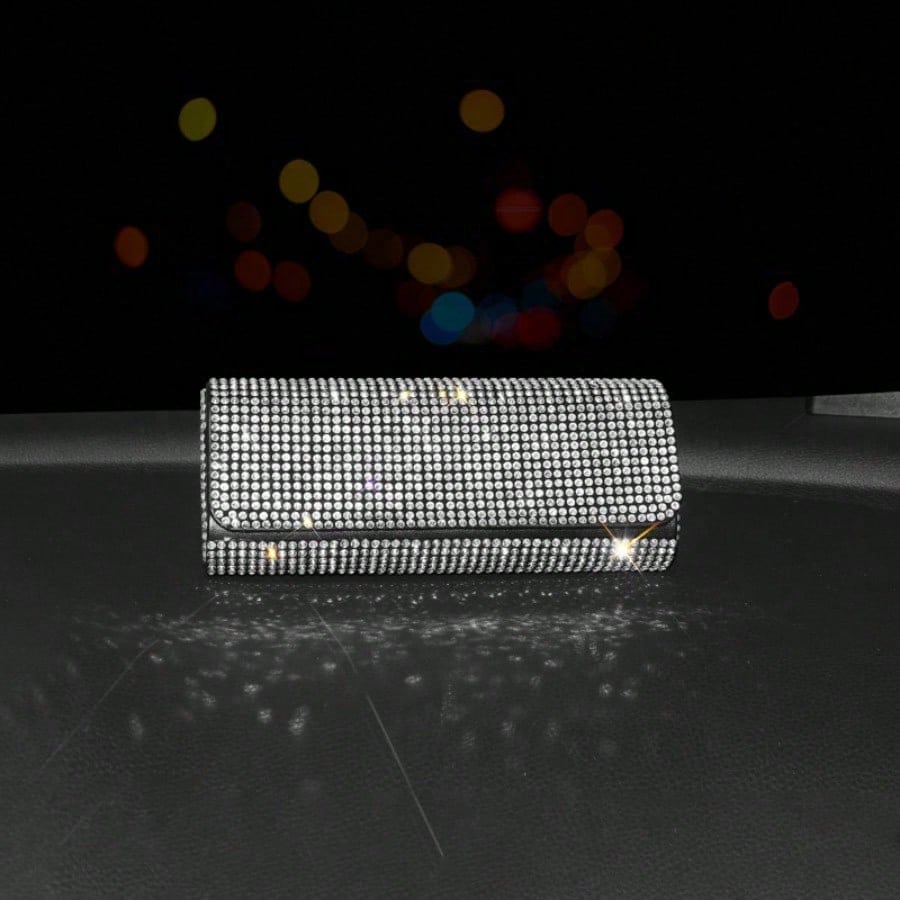 Full Rhinestone Car Sunglasses Box Luxury Sun Visor Storage Case Bling Auto Eyeglasses Holder