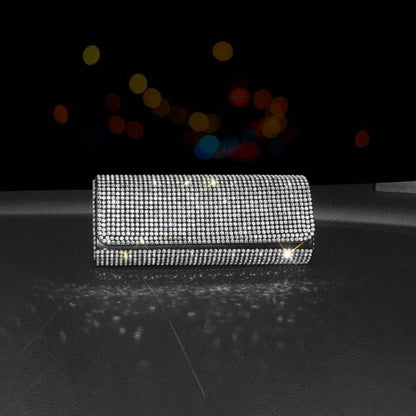 Full Rhinestone Car Sunglasses Box Luxury Sun Visor Storage Case Bling Auto Eyeglasses Holder