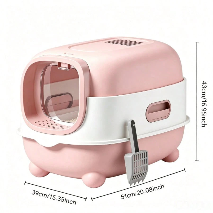 Fully Enclosed Spacious Hooded Cat Litter Box, Anti-Spill High Side Cat Toilet, Easy Assembly & Foldable Storage, Comes With Free Litter Scoop, Detachable Tray Easy To Clean, Suitable For Small Medium