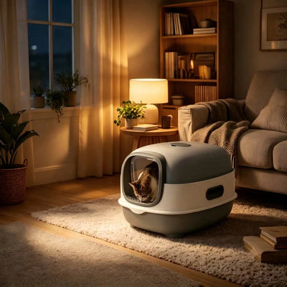 Fully Enclosed Spacious Hooded Cat Litter Box, Anti-Spill High Side Cat Toilet, Easy Assembly & Foldable Storage, Comes With Free Litter Scoop, Detachable Tray Easy To Clean, Suitable For Small Medium