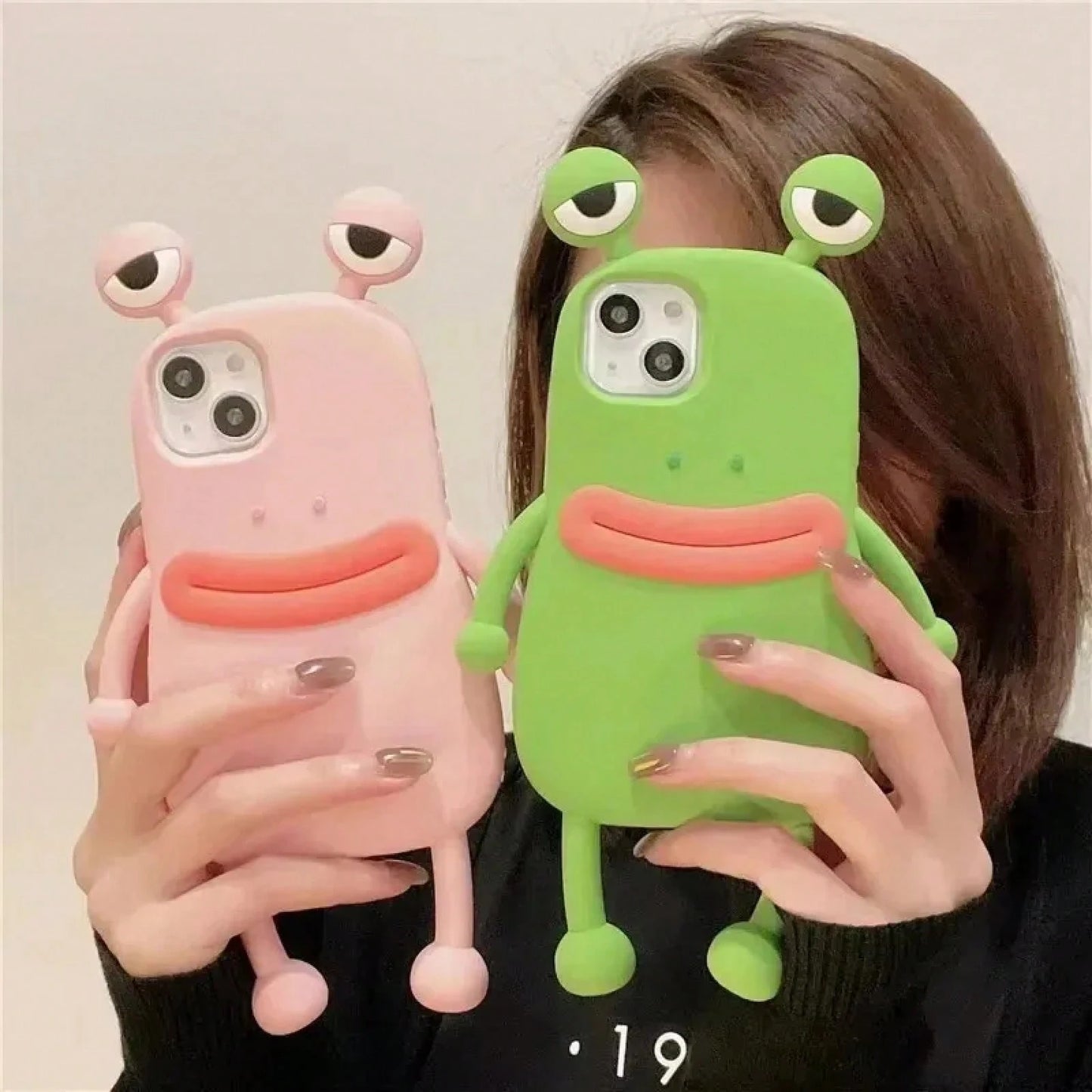Funny 3D Frog Soft Silicone Case For 17 16 15 Pro For 14 13 11 12 Pro Max Cartoon Cute Shockproof Bumper Cover Anti-Slip Skin-Friendly Material Anti-Slip Anti-Drop