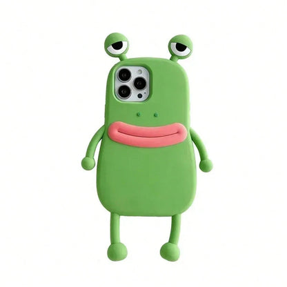 Funny 3D Frog Soft Silicone Case For 17 16 15 Pro For 14 13 11 12 Pro Max Cartoon Cute Shockproof Bumper Cover Anti-Slip Skin-Friendly Material Anti-Slip Anti-Drop