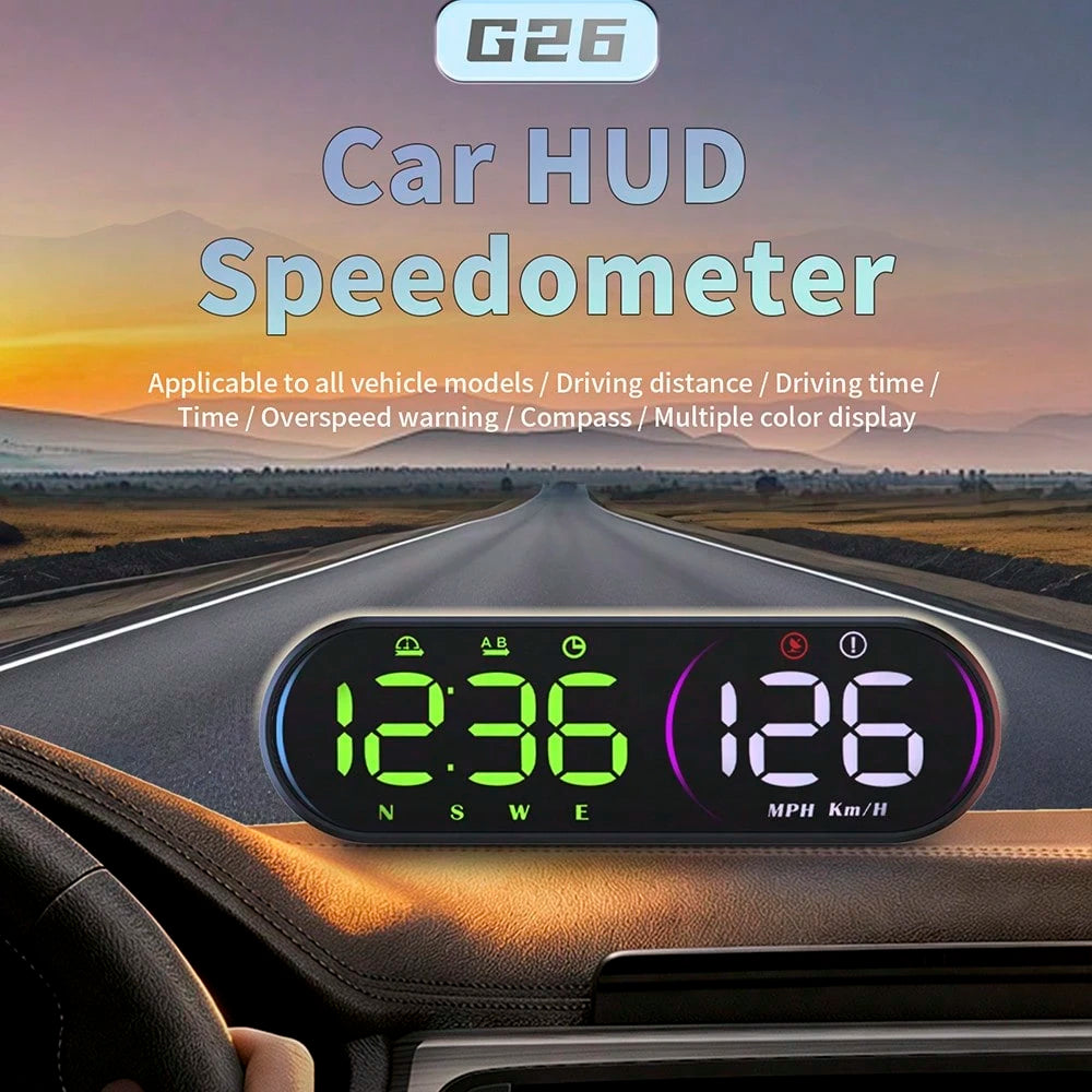 G26 Car HUD Head Up Display Speedometer GPS Speed Meter With Compass Overspeed Warning Multi-Color Display For All Vehicles
