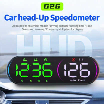 G26 Car HUD Head Up Display Speedometer GPS Speed Meter With Compass Overspeed Warning Multi-Color Display For All Vehicles