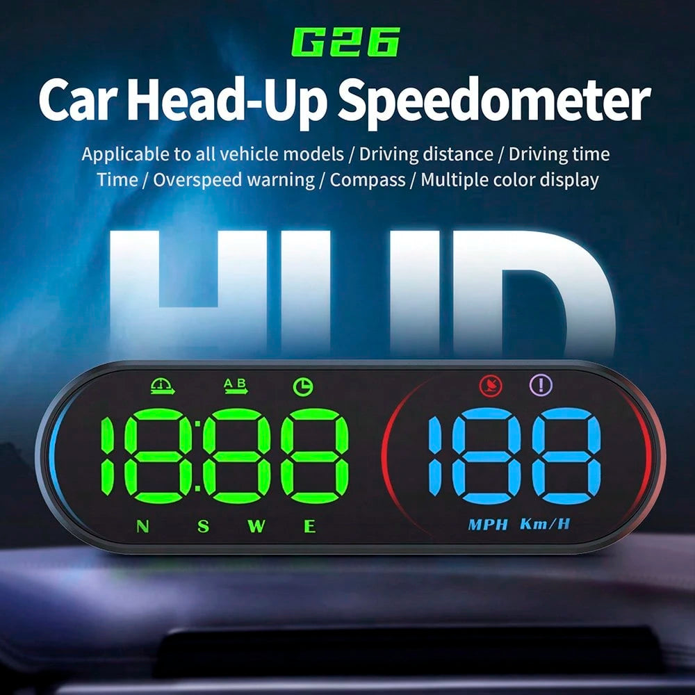 G26 Car HUD Head Up Display Speedometer GPS Speed Meter With Compass Overspeed Warning Multi-Color Display For All Vehicles
