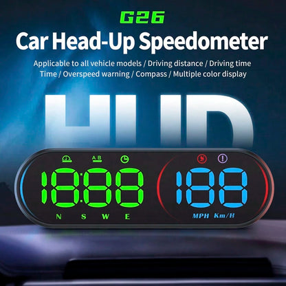 G26 Car HUD Head Up Display Speedometer GPS Speed Meter With Compass Overspeed Warning Multi-Color Display For All Vehicles