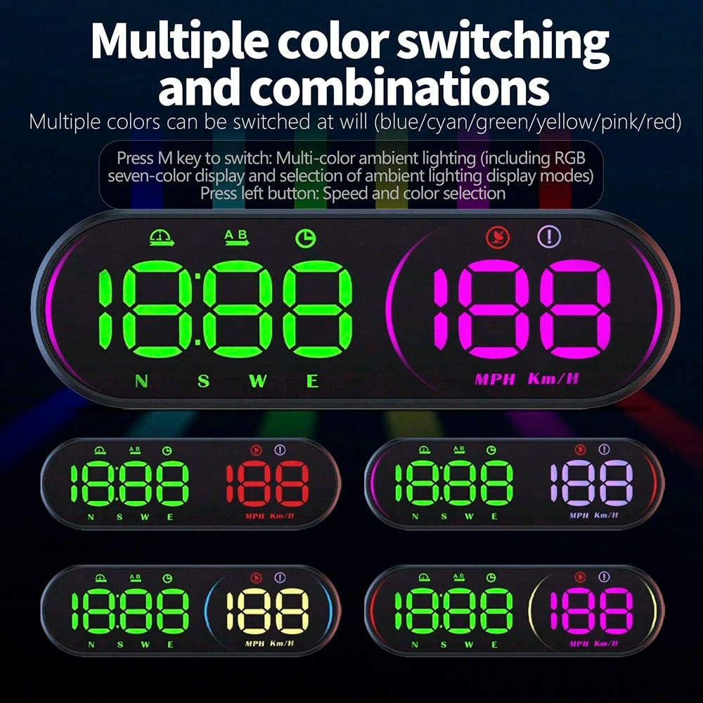 G26 Car HUD Head Up Display Speedometer GPS Speed Meter With Compass Overspeed Warning Multi-Color Display For All Vehicles