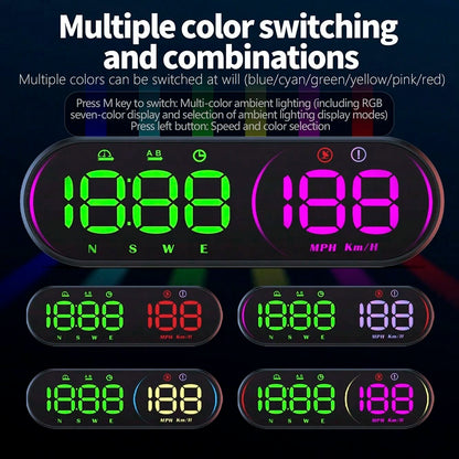 G26 Car HUD Head Up Display Speedometer GPS Speed Meter With Compass Overspeed Warning Multi-Color Display For All Vehicles
