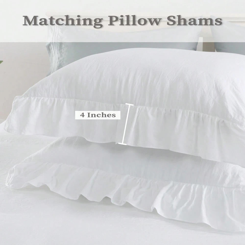 Gaderth Ruffle Duvet Cover Queen Size, 3PCS Soft Washed Microfiber Vintage French Country Duvet Cover Set For Queen Bed,Home Bedding Duvet Covers With Button Closure,Machine Washable