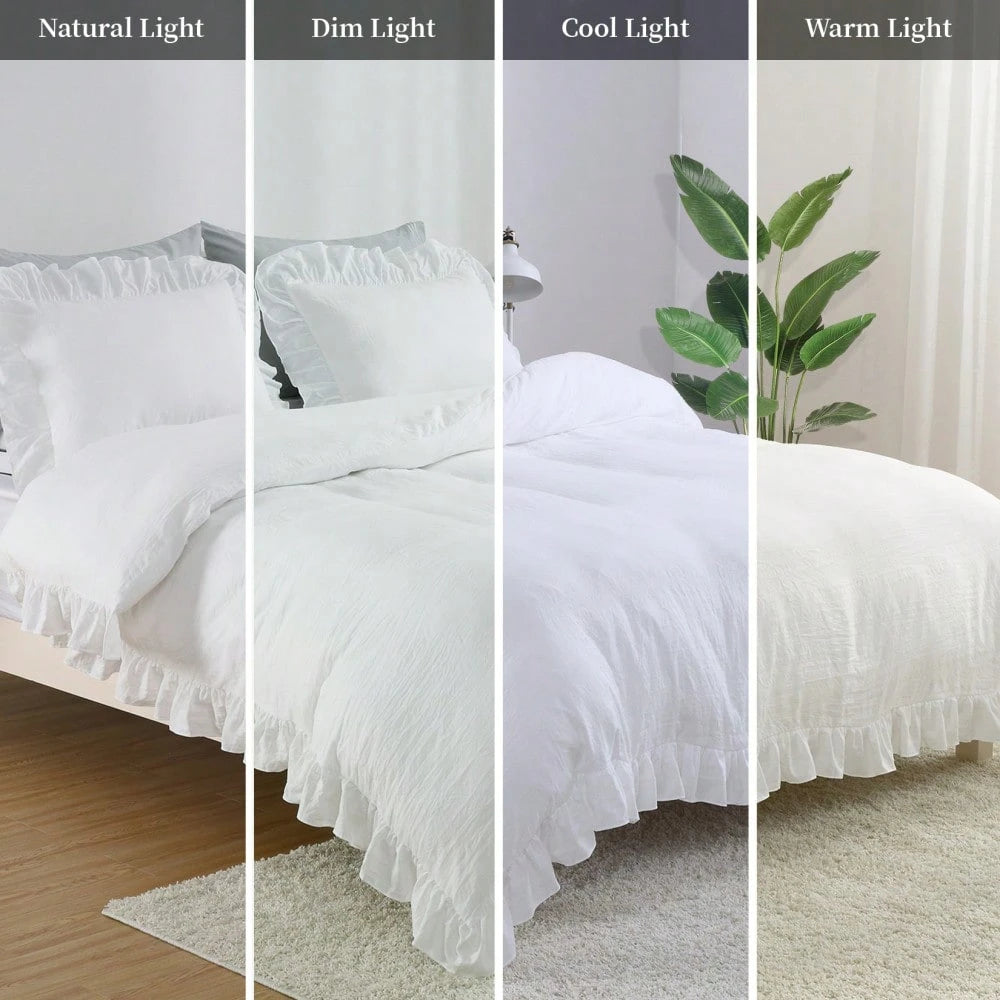 Gaderth Ruffle Duvet Cover Queen Size, 3PCS Soft Washed Microfiber Vintage French Country Duvet Cover Set For Queen Bed,Home Bedding Duvet Covers With Button Closure,Machine Washable