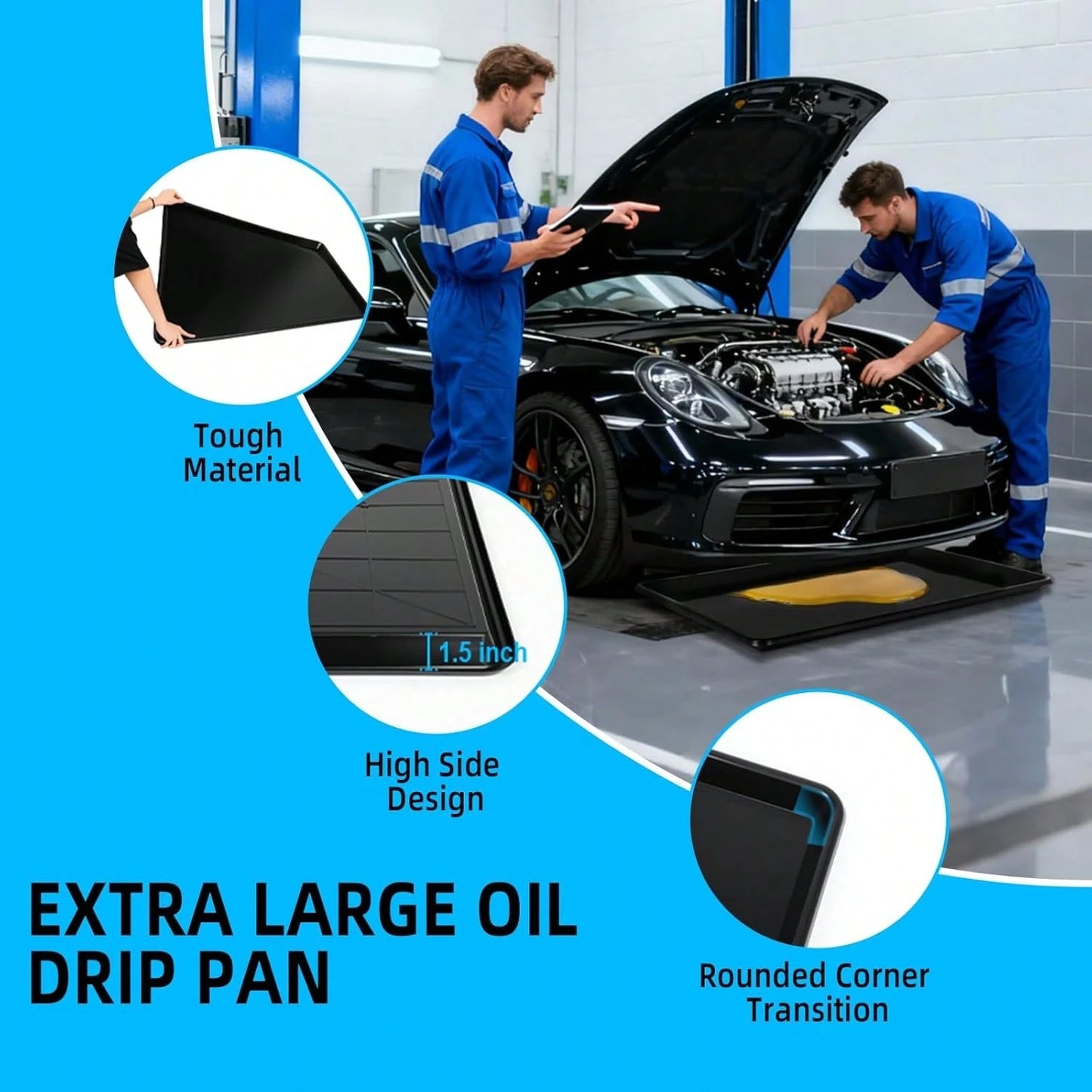 GCCSJ Extra Large Oil Drip Pan For Under Car (3-Pack/6-Pack)- 35.4"X24" Heavy Duty Plastic Automotive Tray, Oil Catch Drain Pan For Garage Floor Protection, Mini Fridge & Washing Machine Leak Tray