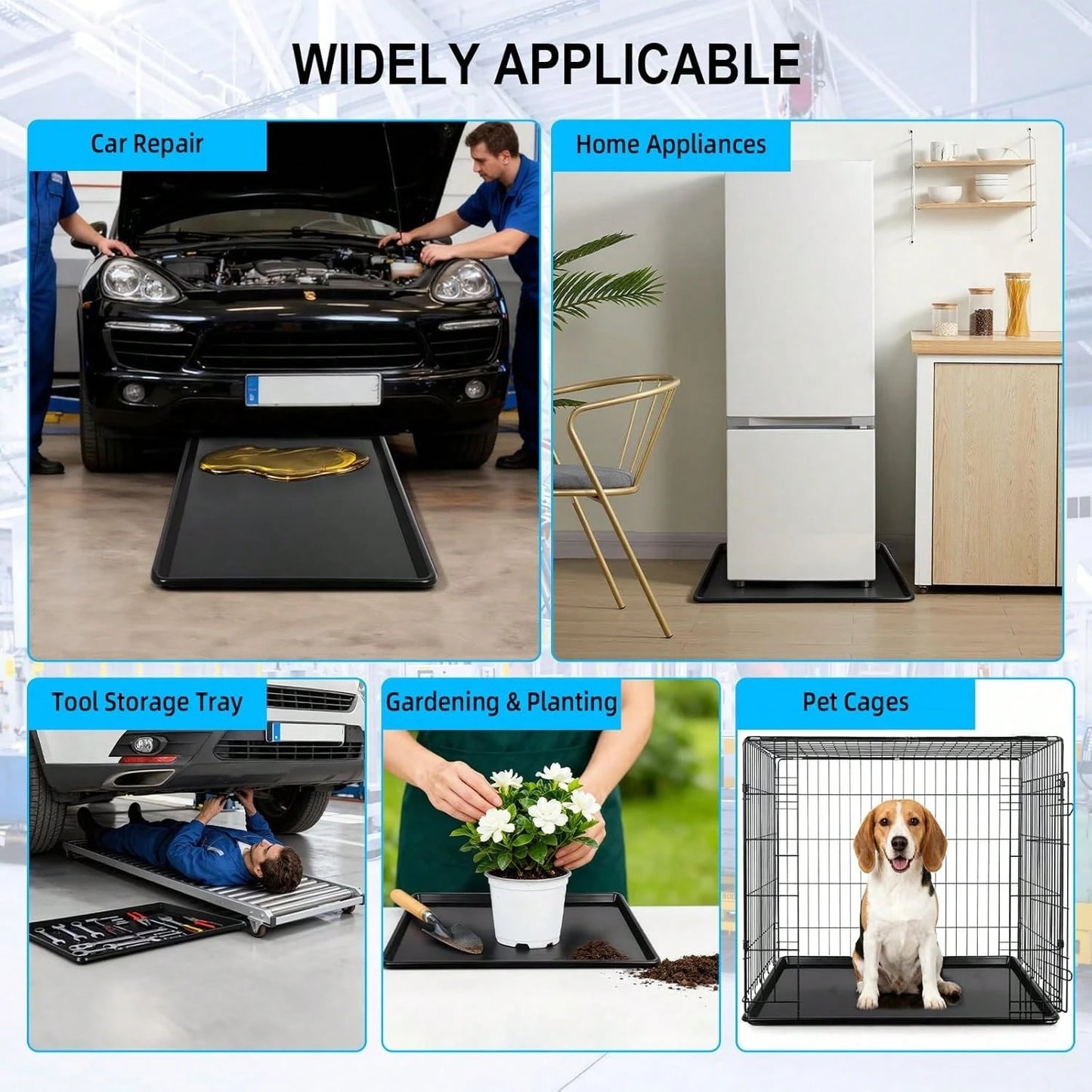 GCCSJ Extra Large Oil Drip Pan For Under Car (3-Pack/6-Pack)- 35.4"X24" Heavy Duty Plastic Automotive Tray, Oil Catch Drain Pan For Garage Floor Protection, Mini Fridge & Washing Machine Leak Tray