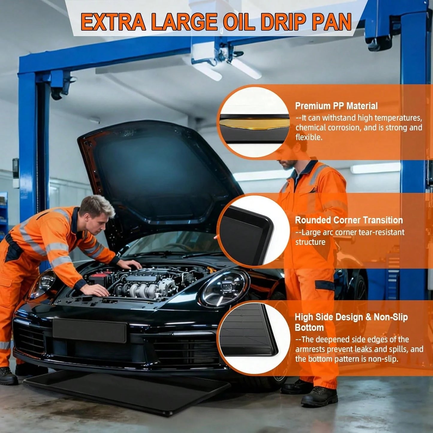 GCCSJ Extra Large Oil Drip Pan For Under Car (3-Pack/6-Pack)- 35.4"X24" Heavy Duty Plastic Automotive Tray, Oil Catch Drain Pan For Garage Floor Protection, Mini Fridge & Washing Machine Leak Tray
