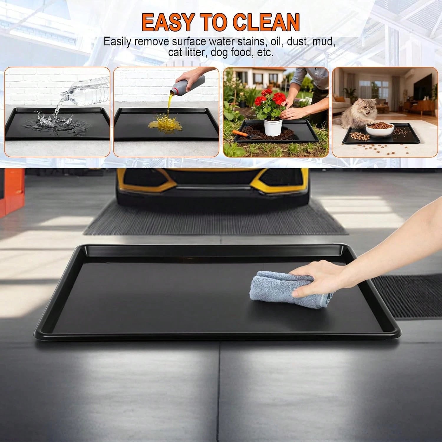 GCCSJ Extra Large Oil Drip Pan For Under Car (3-Pack/6-Pack)- 35.4"X24" Heavy Duty Plastic Automotive Tray, Oil Catch Drain Pan For Garage Floor Protection, Mini Fridge & Washing Machine Leak Tray