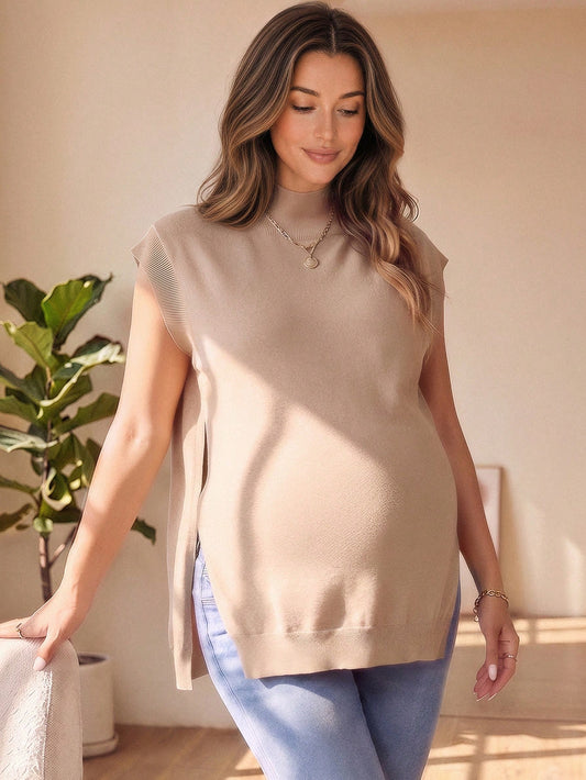 GentleRue Maternity Casual Maternity Loose Knitted Sweater With Slit, Autumn Winter