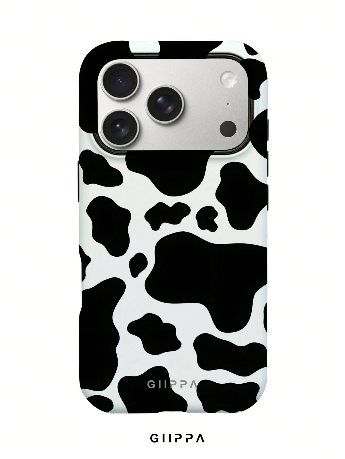 GIIPPA 1 Pc White Base With Black Cow Print Design Phone 17 Pro Max Case, Suitable For Phone 16 Pro Max, 15 Pro Max, 14 Pro Max, Korean Stylish And Interesting Phone Case, Compatible With 11/12/13/14