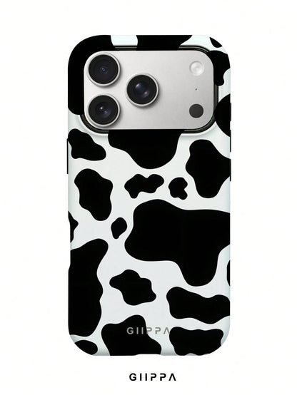 GIIPPA 1 Pc White Base With Black Cow Print Design Phone 17 Pro Max Case, Suitable For Phone 16 Pro Max, 15 Pro Max, 14 Pro Max, Korean Stylish And Interesting Phone Case, Compatible With 11/12/13/14