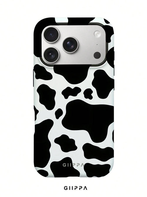 GIIPPA 1 Pc White Base With Black Cow Print Design Phone 17 Pro Max Case, Suitable For Phone 16 Pro Max, 15 Pro Max, 14 Pro Max, Korean Stylish And Interesting Phone Case, Compatible With 11/12/13/14