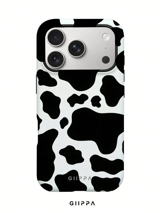 GIIPPA 1 Pc White Base With Black Cow Print Design Phone 17 Pro Max Case, Suitable For Phone 16 Pro Max, 15 Pro Max, 14 Pro Max, Korean Stylish And Interesting Phone Case, Compatible With 11/12/13/14