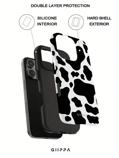 GIIPPA 1 Pc White Base With Black Cow Print Design Phone 17 Pro Max Case, Suitable For Phone 16 Pro Max, 15 Pro Max, 14 Pro Max, Korean Stylish And Interesting Phone Case, Compatible With 11/12/13/14