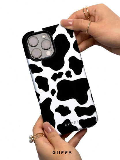 GIIPPA 1 Pc White Base With Black Cow Print Design Phone 17 Pro Max Case, Suitable For Phone 16 Pro Max, 15 Pro Max, 14 Pro Max, Korean Stylish And Interesting Phone Case, Compatible With 11/12/13/14