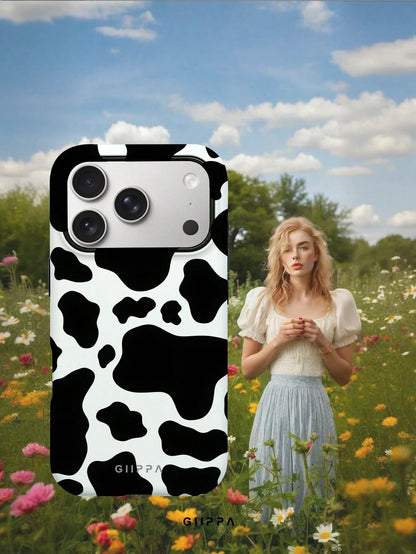 GIIPPA 1 Pc White Base With Black Cow Print Design Phone 17 Pro Max Case, Suitable For Phone 16 Pro Max, 15 Pro Max, 14 Pro Max, Korean Stylish And Interesting Phone Case, Compatible With 11/12/13/14