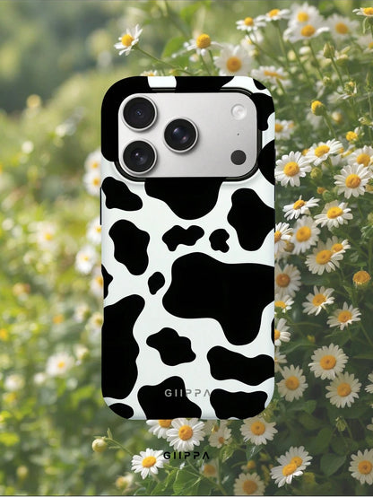 GIIPPA 1 Pc White Base With Black Cow Print Design Phone 17 Pro Max Case, Suitable For Phone 16 Pro Max, 15 Pro Max, 14 Pro Max, Korean Stylish And Interesting Phone Case, Compatible With 11/12/13/14