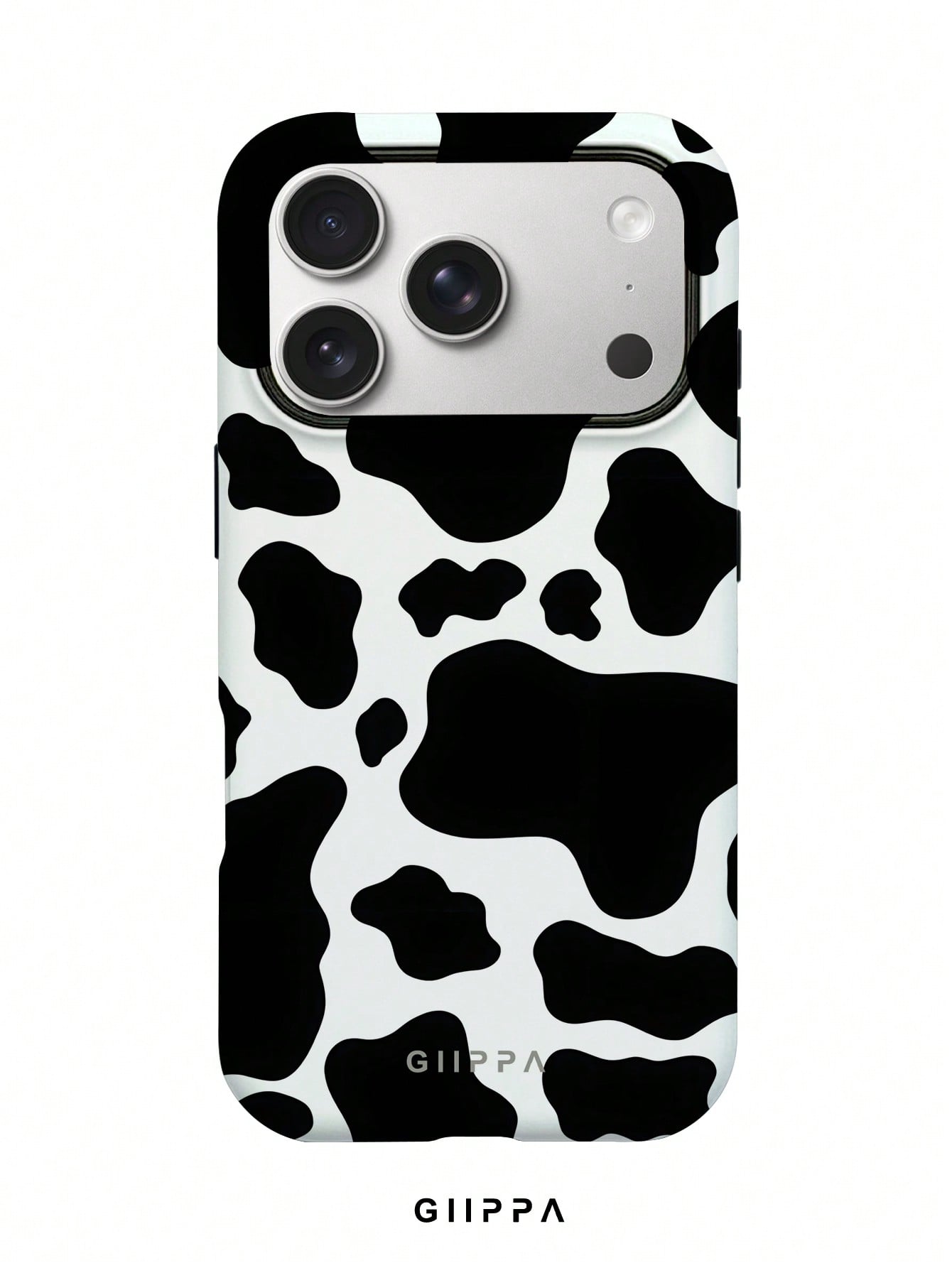 GIIPPA 1 Pc White Base With Black Cow Print Design Phone 17 Pro Max Case, Suitable For Phone 16 Pro Max, 15 Pro Max, 14 Pro Max, Korean Stylish And Interesting Phone Case, Compatible With 11/12/13/14