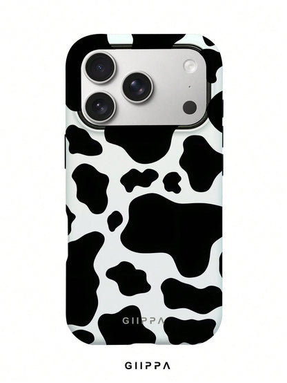 GIIPPA 1 Pc White Base With Black Cow Print Design Phone 17 Pro Max Case, Suitable For Phone 16 Pro Max, 15 Pro Max, 14 Pro Max, Korean Stylish And Interesting Phone Case, Compatible With 11/12/13/14