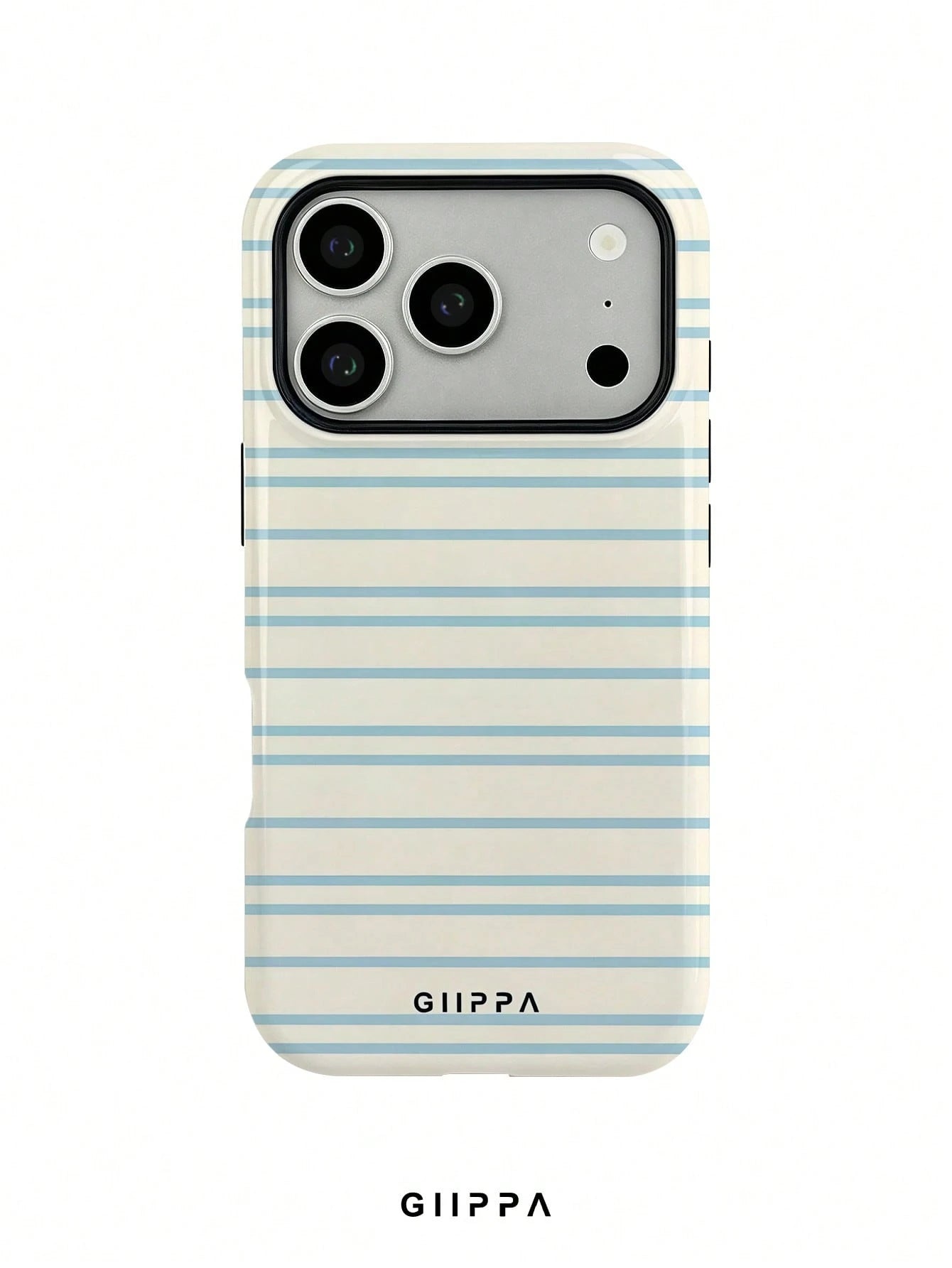 GIIPPA 1 Piece Cream White And Light Blue Striped Pattern Phone 17 Pro Max Case, Suitable For Phone 16 Pro Max, 15 Pro Max, 14 Pro Max, Korean Stylish And Interesting Phone Case, Compatible With 11/12