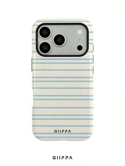 GIIPPA 1 Piece Cream White And Light Blue Striped Pattern Phone 17 Pro Max Case, Suitable For Phone 16 Pro Max, 15 Pro Max, 14 Pro Max, Korean Stylish And Interesting Phone Case, Compatible With 11/12