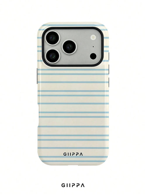 GIIPPA 1 Piece Cream White And Light Blue Striped Pattern Phone 17 Pro Max Case, Suitable For Phone 16 Pro Max, 15 Pro Max, 14 Pro Max, Korean Stylish And Interesting Phone Case, Compatible With 11/12