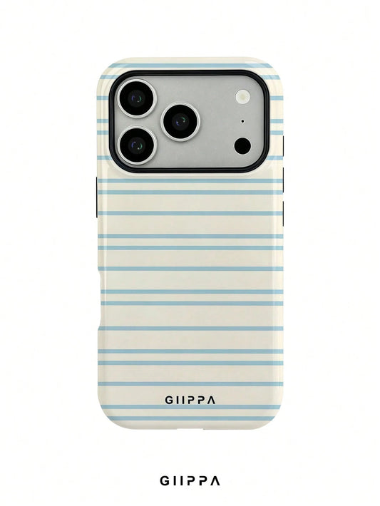 GIIPPA 1 Piece Cream White And Light Blue Striped Pattern Phone 17 Pro Max Case, Suitable For Phone 16 Pro Max, 15 Pro Max, 14 Pro Max, Korean Stylish And Interesting Phone Case, Compatible With 11/12
