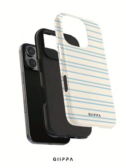 GIIPPA 1 Piece Cream White And Light Blue Striped Pattern Phone 17 Pro Max Case, Suitable For Phone 16 Pro Max, 15 Pro Max, 14 Pro Max, Korean Stylish And Interesting Phone Case, Compatible With 11/12