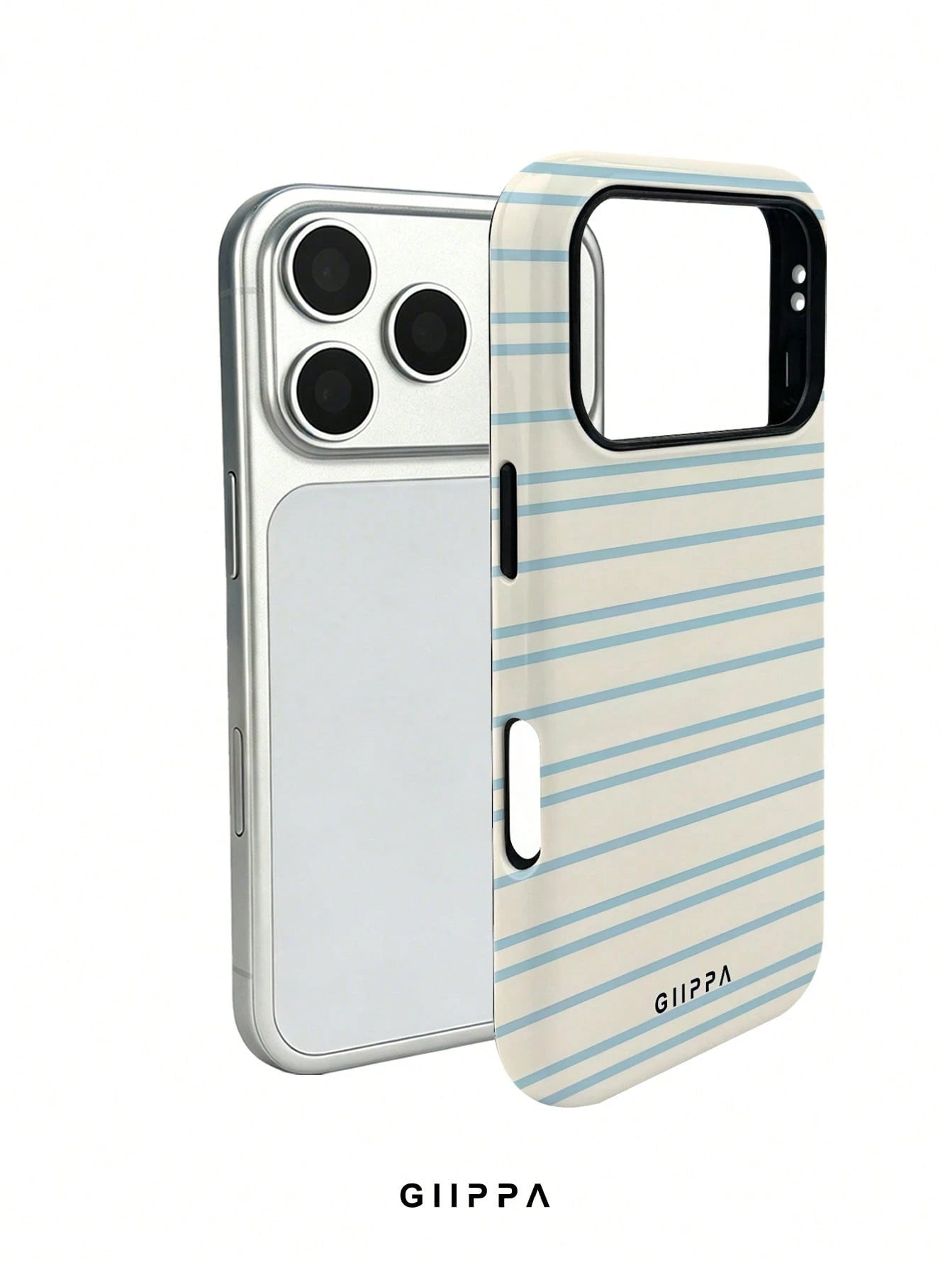 GIIPPA 1 Piece Cream White And Light Blue Striped Pattern Phone 17 Pro Max Case, Suitable For Phone 16 Pro Max, 15 Pro Max, 14 Pro Max, Korean Stylish And Interesting Phone Case, Compatible With 11/12