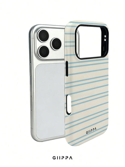 GIIPPA 1 Piece Cream White And Light Blue Striped Pattern Phone 17 Pro Max Case, Suitable For Phone 16 Pro Max, 15 Pro Max, 14 Pro Max, Korean Stylish And Interesting Phone Case, Compatible With 11/12
